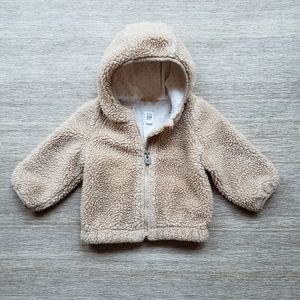 Like New Baby Gap Girls Tan Teddy Hood Zip Jacket